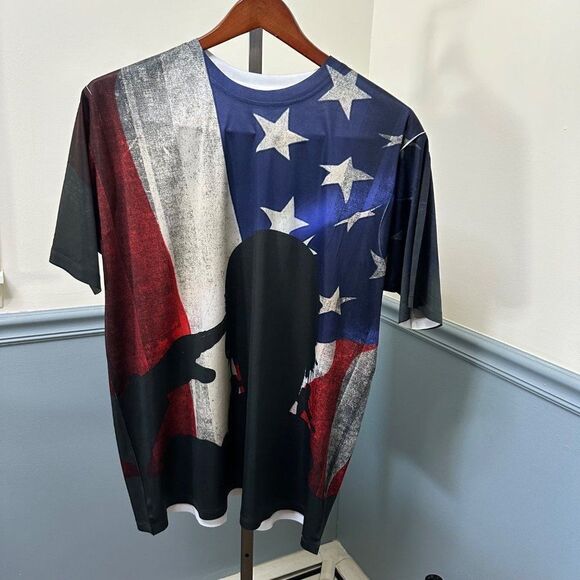 Get A Life T Shirt Polyester Patriotic American Flag Soldier Men's Size 2XL - Picture 1 of 3